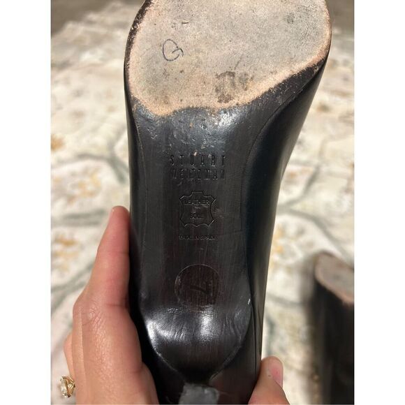 STUART WEITZMAN GOLD STUD KITTEN HEEL BLACK PUMPS - Picture 10 of 12